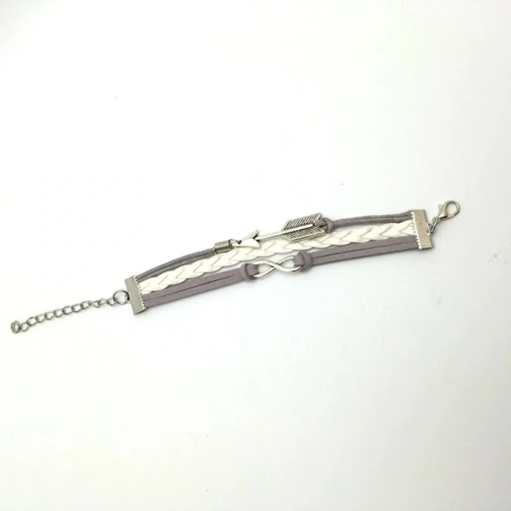 Leather Cord Bracelet with Infinity & Arrow Charms